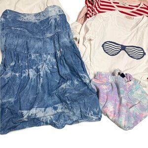 Girls sz 6 bundle Blue Bubble Skirt tie dye leggings ribbed tops sunglasses fun